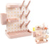 AKS B2C Countertop Baby Bottle Drying Rack Space Saving Vertical Rack with Brushes Holder (Pink)