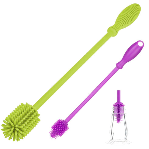 A-Brush Silicone Bottle Cleaner Brush, 2 Piece Set, Flexible, Long Handle -