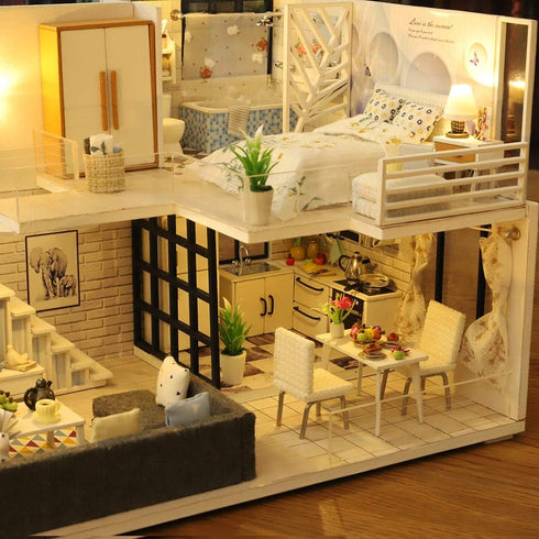 GuDoQi DIY Miniature Dollhouse Kit, Tiny House with Furniture and Music, 1:24 Scale Gift
