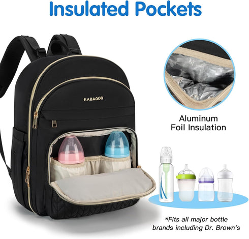 Backpack, Backpack KABAQOO Baby Diaper Bag Waterproof Diaper for Mom & Dad with Changing Pad, Insulated Pockets