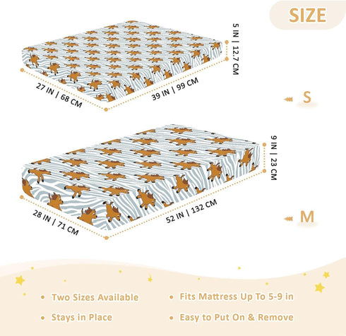 miaozhen 1 Pack 52x28 Cotton Baby Crib Sheets Soft Cute Cartoo Brown Horse Zebras Stripes Muslin Crib Sheets