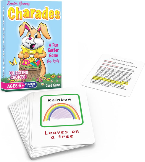 6+, 80 Arizona GameCo Easter Bunny Charades for Kids Ages No Reading Required Kids Charades Game, Acting Choices