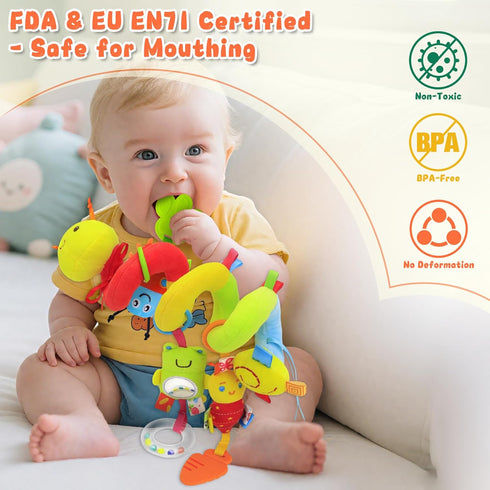 0-6 Spiral Car Seat Toys for Infants, Months Carseat & Stroller Pram Separable Activity Hanging Toys with Rattle