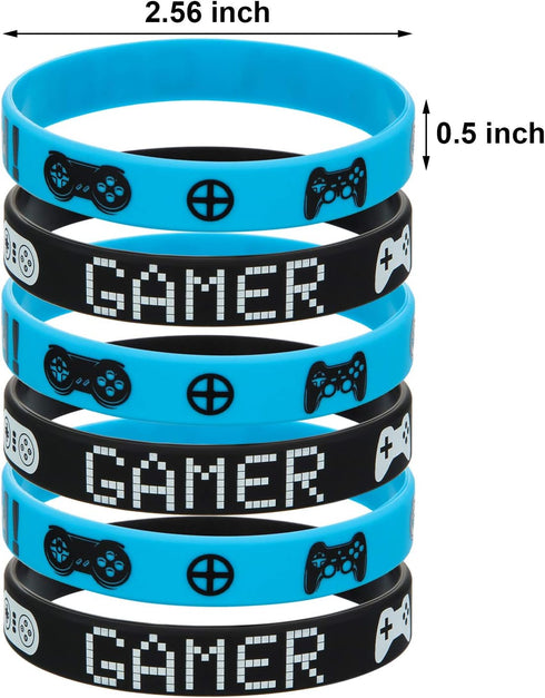 JOVITEC 48pcs Gaming Party Favors Bands, Video Game Rubber Bracelet, Video Party Wristbands Supplies