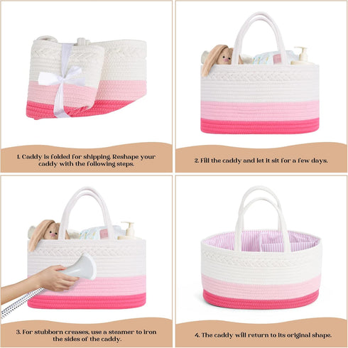 Luxury Diaper Caddy Organizer, Large Cotton Rope Nursery Basket for Baby Diaper Storage, Portable with Removable Divider