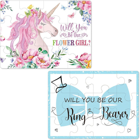Chivao 2 Pieces Flower Girl Ring Bearer Proposal Puzzle Invitation - Wedding Puzzle Invitation Decor