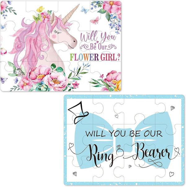 Chivao 2 Pieces Flower Girl Ring Bearer Proposal Puzzle Invitation - Wedding Puzzle Invitation Decor