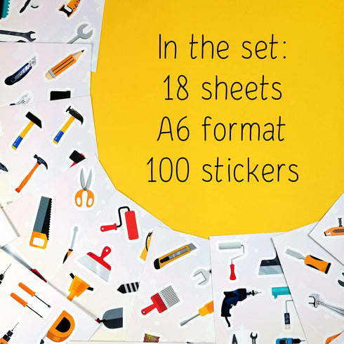 100Pcs Kids Tool Stickers, Hammer Decals for Toddler Tool Set, Tool Toys for Boys and Girls, Kids Tool Bench