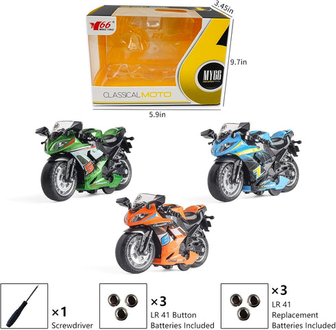 Toy Motorcycle - Pull Back Toy Car with Sound and Light for Boys, Toy Motorcycles for Ages 3-9 (Blue)