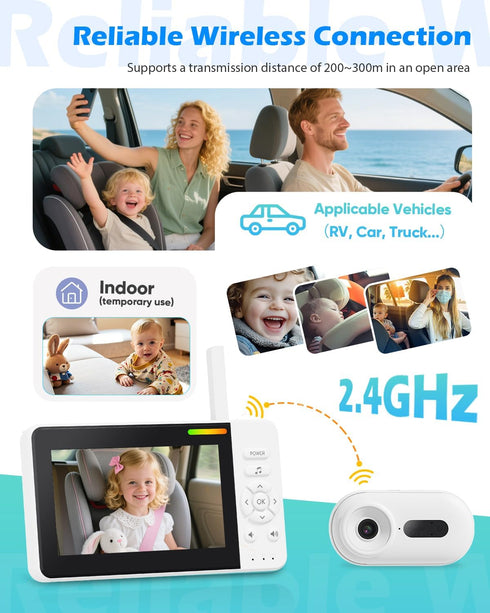 Elzeeo 1080P 360 Wireless Baby Car Camera with Upgraded Auto Night Vision, HD Car Baby Monitor with Adjustable, Easy