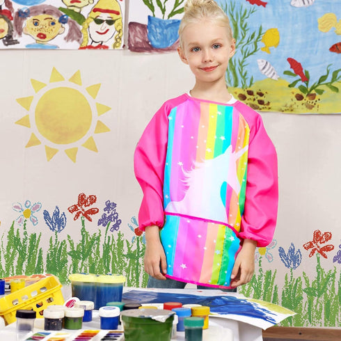 Fiodrimy Kids Art Smock, Waterproof Toddler Smock with 3 Pockets for Age 2-7 Years