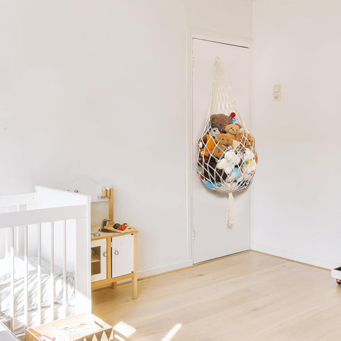 Upgrade Stuffed Animal Storage Organizers, Toy Hammock Corner Hanging Net for Plush Toy Display, Wall-Mounted (Cream)