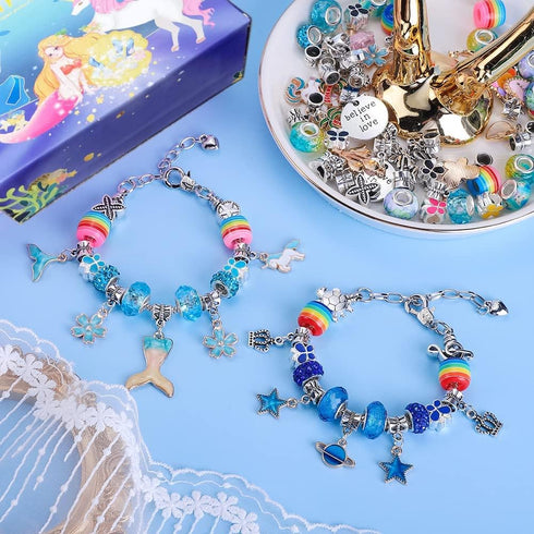 AIPRIDY Charm Bracelet Making Kit, Unicorn Mermaid Crafts Gifts Set for Girls 5-12 Years Old