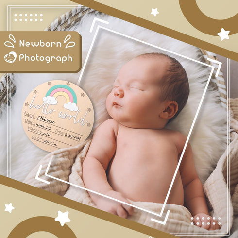 LZC LADYS GIFT 5.9 Inch Baby Announcement Sign, Hello World Newborn Sign for Hospital, Newborn Photography Props