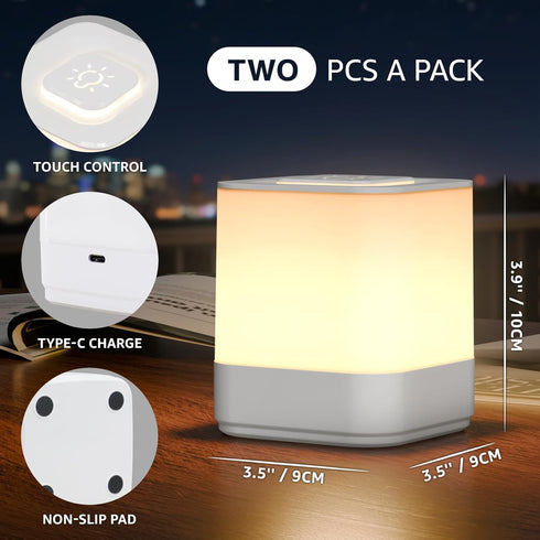 2 Pack 3 Dimmable uuffoo Rechargeable Night Light Lamp Color Touch LED Portable Table Lamp Battery Operated, USB