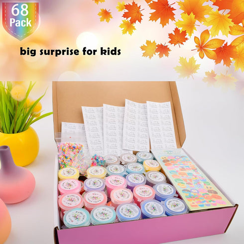 Afofall 68 Pack, Butter Slime Kit Non-Sticky and Super Soft Sludge with Cake Sticker, Perfect for Girls Party Favors