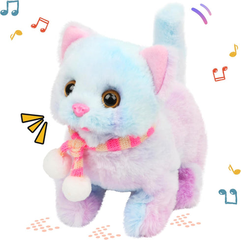 Easfan Walking Kitty Plush Toy, Electric Interactive Rainbow Cat Stuffed Animal, Meowing Kitten Pet Toy for Kids