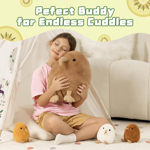 Mommy 3 Playset MorisMos Plush Kiwi Bird Toys for Kids, Realistic Kiwi Bird Stuffed Animal with Baby Chicks, Soft