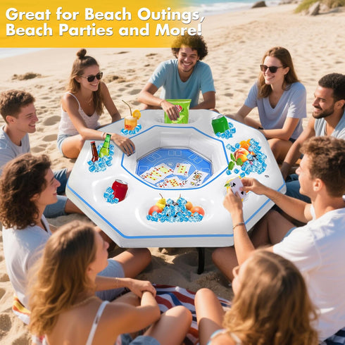 Lanathel Octagonal Inflatable Game Table with Waterproof Playing Cards, Inflatable Pool Bar Games for Adults, Floating