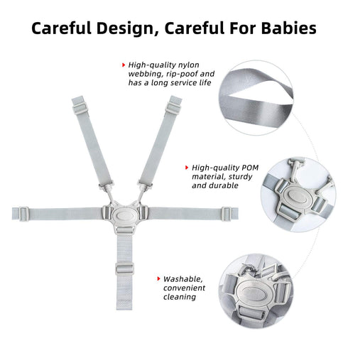 Adjustable High Chair Straps, Baby Safety Strap Belt for Stroller, Pushchair, Pram, Buggy (Grey)
