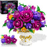 PLAXSOON Purple Rose Flower Building Set with Vase, 905 PCS Mothers Day