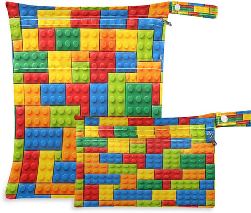 Haskirky Building Blocks Colorful 2 Pcs Cloth Diaper Wet Dry Bags,Waterproof and Washable