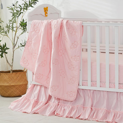 Brandream Crib Bed Skirt for Baby Girls Boys Blush Pink Boho Bohemian Solid Cotton Toddler Bedskirt Farmhouse Chic