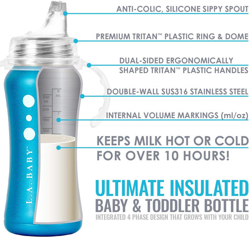 Ultimate Stainless Steel Sippy Cup, 9oz Insulated for Toddlers, Leak-free, Blue