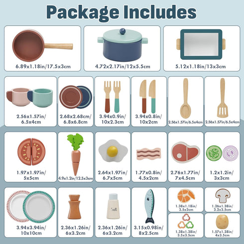 Sets Sets 3-5, Lehoo Castle Wooden Play Kitchen Accessories, Play Pots and Pans for Kids, Play Food for Kids Kitchen