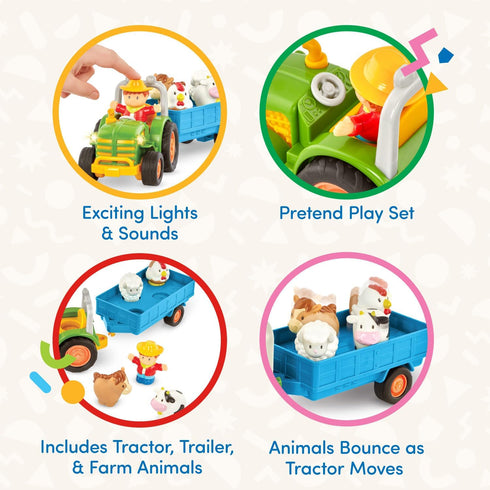 Battat Farm Toys for Toddlers, Lights & Sounds Toy Tractor, 7-Piece Pretend Play Set for Ages 18 Months+