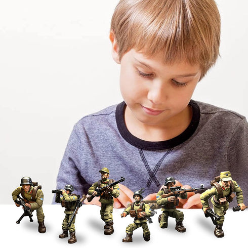 6 PCS Mini WWII Soldier Military Action Figures, Army Model Building Block Toys with Accessories for Kids