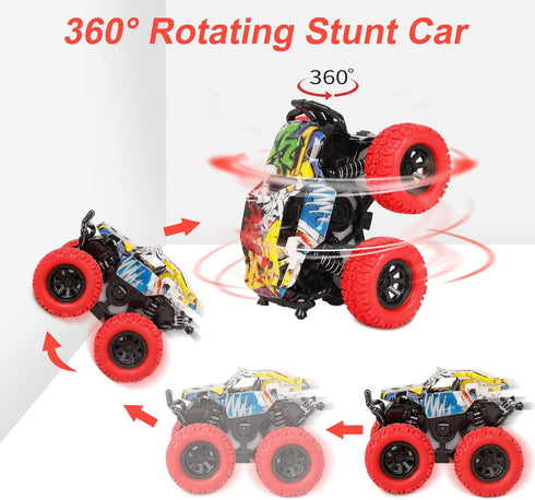 M SANMERSEN Car Toys for Toddlers 1-3 - 2 Pack Monster Truck Toys with 360° Rotating Stunt Cars for Boys Girls Birthday