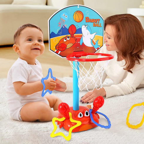 Toddler Basketball Hoop, 2 in 1 Sports Toy Set for Kids with Ring Toss Game