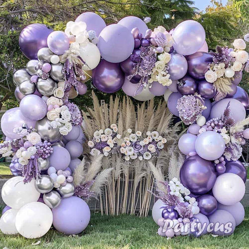 Pastel Purple White Balloon Arch Double Stuffed, Light Lavender Pearl Balloon Garland