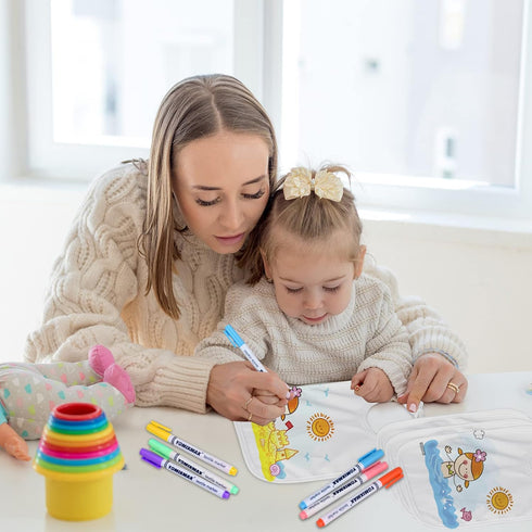 44-Piece DIY Bib Decorating Kit - 24 Bibs, 6 Stencils, 14 Markers for Baby Showers