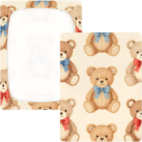 CZXW 52" 28" Cute Bears with Bows Crib Sheets Fitted x Natural Cotton Soft & Breathable for Baby Crib Mattress