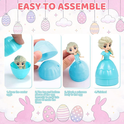 iMiibel 12 Pack Prefilled Easter Eggs with Princess Eggs Filled for Egg Hunt Easter Party Favors for Kids Boys Girls