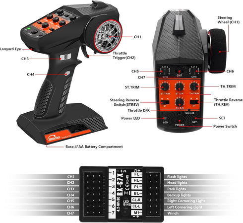 Hobby Fans RC Radio System 7CH 2.4G RC Transmitter with Receiver for RC Car Crawler Boat