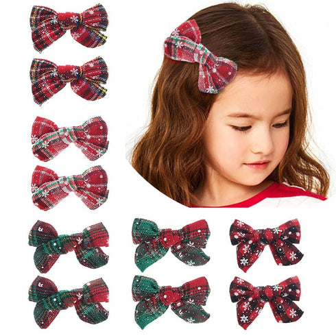 JIAHANG Christmas Hair Bow Clips in Pairs, Festival New Year Floral Printed Alligator Clips with Snowflake 10PCS for