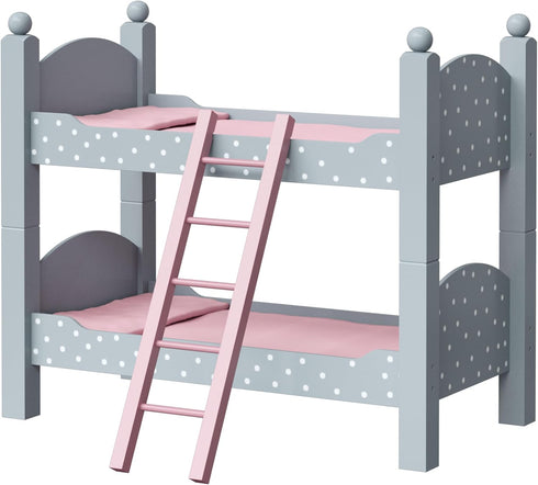18 in. Doll Wooden Convertible Bunk Bed - Olivia's Little World, Gray with White Polka Dots and Pink Accents