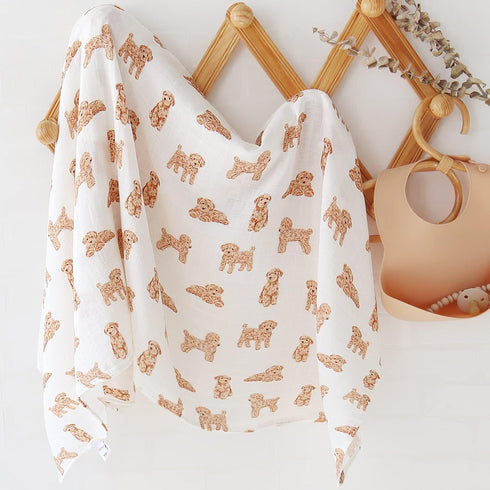 LifeTree Baby Swaddle Blankets Dog, 70% Viscose Bamboo and 30% Cotton Muslin, Large 47" x 47", Poodle Puppy