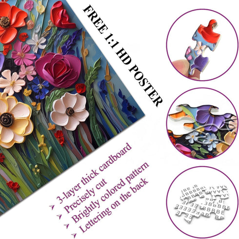 Colorful Flower 1000 Piece Puzzles for Adults, Spring Garden Mosaic Floral Jigsaw Art