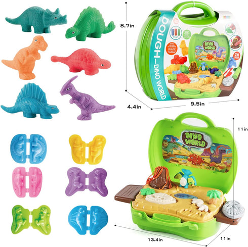 Sets 37 Dinosaur Color Dough Toys, Pieces Dino Theme Color Dough Tools Accessories with Volcano and Fossils for Boys