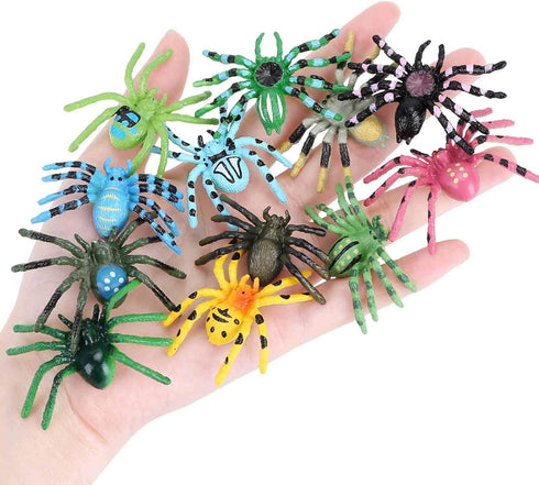FLORMOON Realistic Animal Figures, 12 Pieces Plastic Halloween Spider Toys for Kids, Educational Learning Birthday Gift