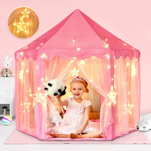 wilwolfer Princess Tent for Girls - Large Playhouse with Star Lights for Indoor Games, Toy & Gift for Kids Age 3+