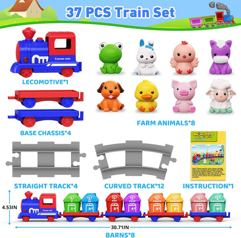 Set 2-4, Counting 1 2 3 Train for Toddlers Electric Toy Train with Farm Animals & Music & Lights, Montessori & Sorting