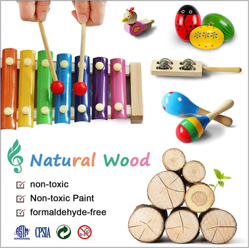 Set LOOIKOOS Toddler Musical Instruments,Wooden Percussion Instruments Toy for Kids Preschool Educational Musical Toys