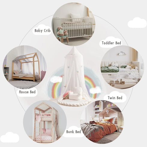 LOAOL Kids Bed Canopy with Lace Hanging Canopy Net for Baby Crib Nook Castle Game Tent Nursery Play Room Decor