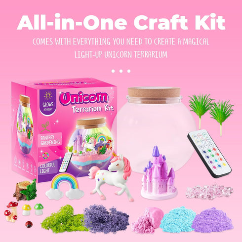 JOYEEMAX 4 5 6 7 8-12 Unicorn Light-Up Terrarium Kit for Kids - LED Night Light Birthday Gift for Girls Ages Year Old