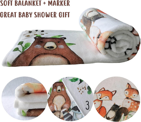 Woodland Baby Monthly Milestone Blanket, Woodland Animals Growth Chart, 50"x40" for New Moms